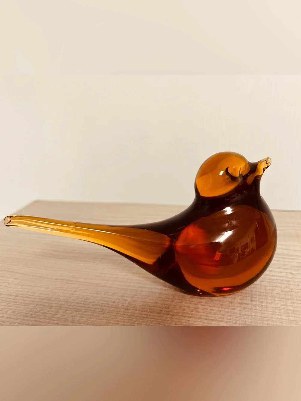 Vintage Pilgrim? Handblown Art Glass Long Tail Amber Bird Figurine Paperweight